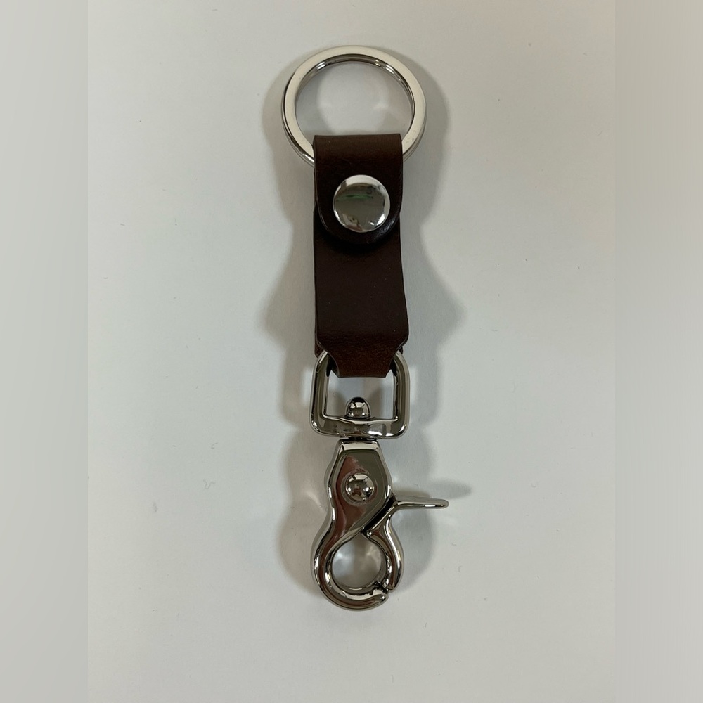 Men's Brown Genuine Leather Keychain with Brass Snap Hardware